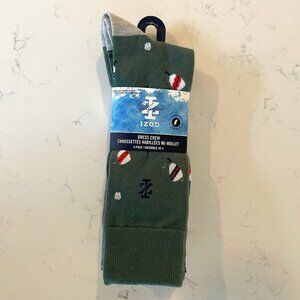 Izod Saltwater 4 Pairs Lightweight Pattern Crew Socks Green Gray Blue Sz OS NWT